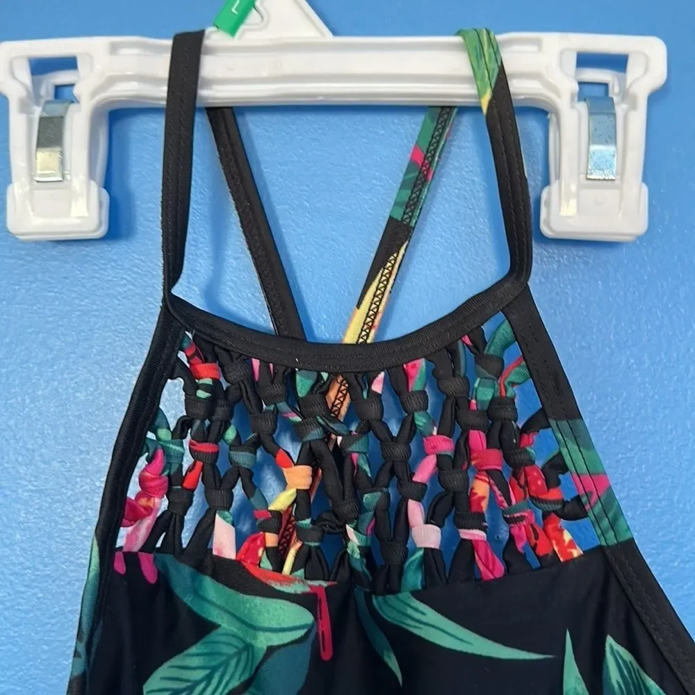 Old Navy One Piece Swimsuit Black Floral Size M | Girl's Bathing Suit Swimwear